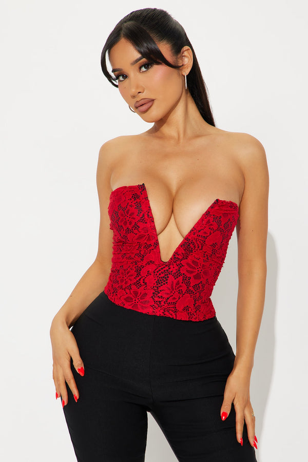 Christa Lace V-Wire Tube Top - Red