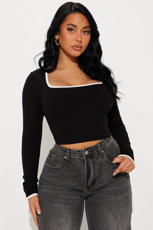 Rya Ribbed Long Sleeve Top - Black/White
