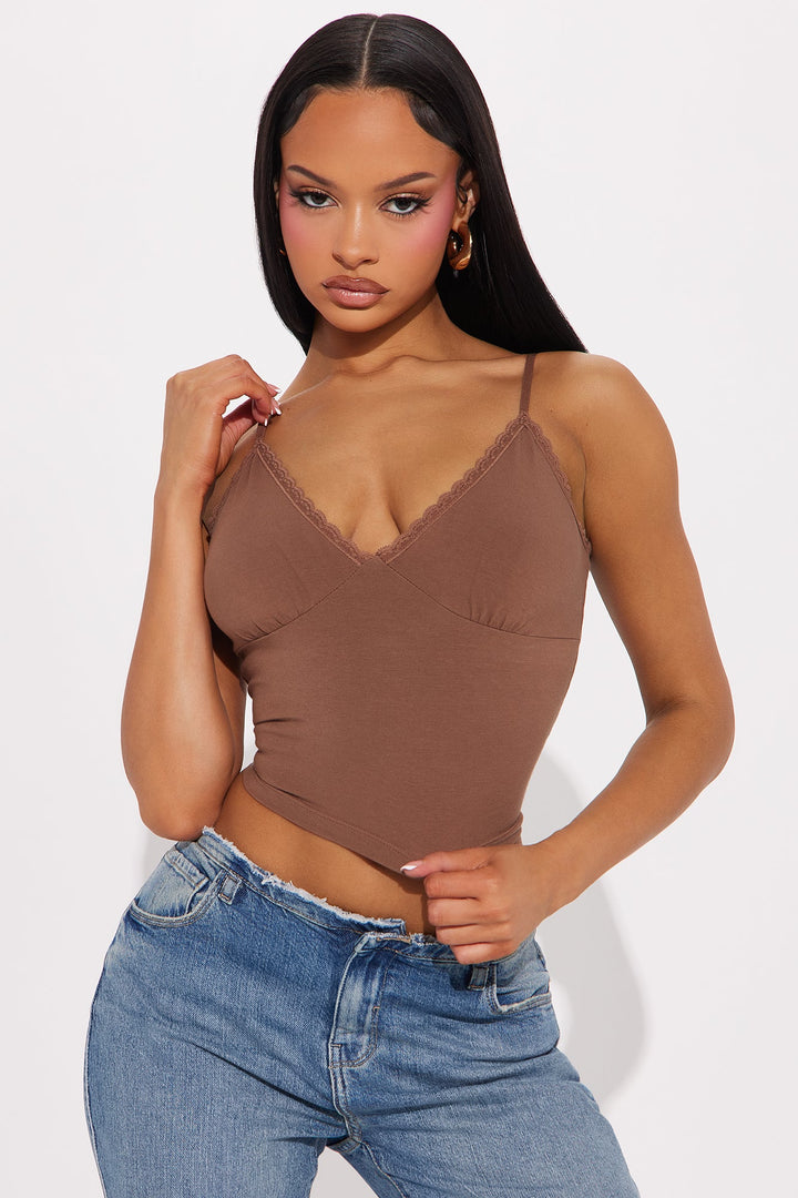 Marianna Lace Trim Cami - Brown