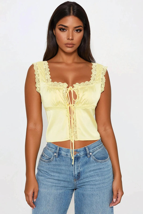 Leida Satin Flyaway Top - Yellow
