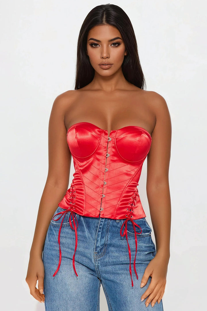 You Don't Know Me Satin Corset Top - Red