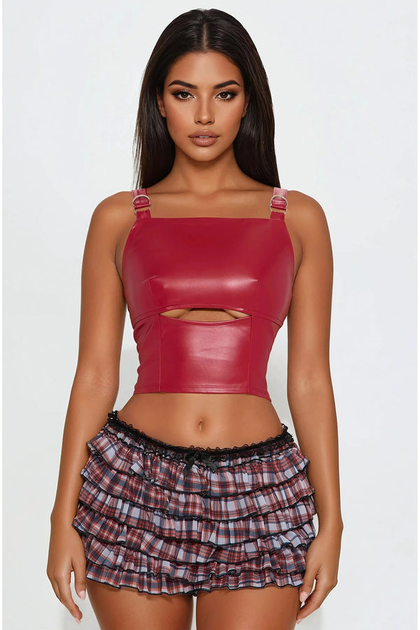 Mercy Faux Leather Cut Out Top - Red