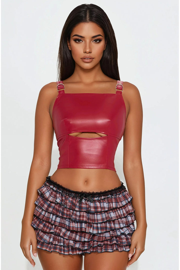 Mercy Faux Leather Cut Out Top - Red