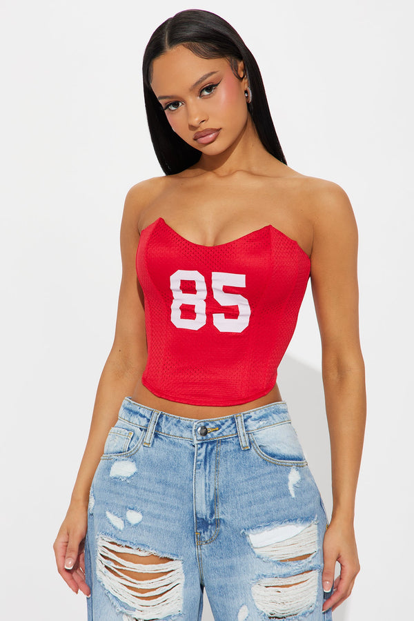 Take Notes Jersey Corset Top - Red