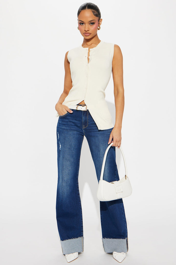 Azura Low Rise Cuffed Wide Leg Jeans - Dark Wash