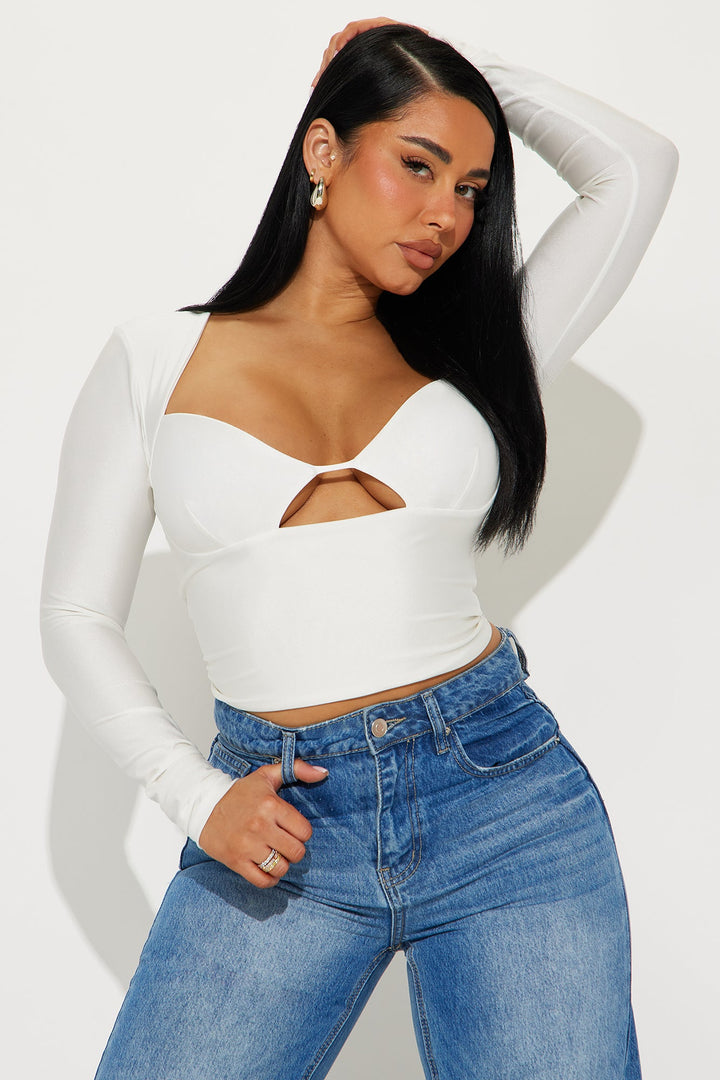 Winona Cropped Long Sleeve Cut Out Top - White