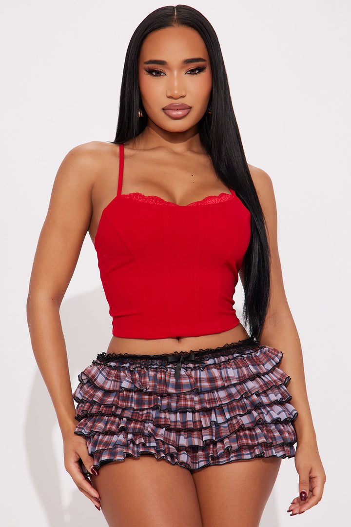 Keep Me Engaged Lace Trim Corset - Red