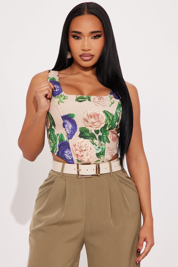 Garden In Full Bloom Corset Top - Taupe/combo
