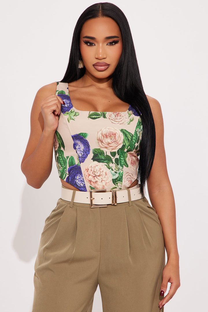 Garden In Full Bloom Corset Top - Taupe/combo