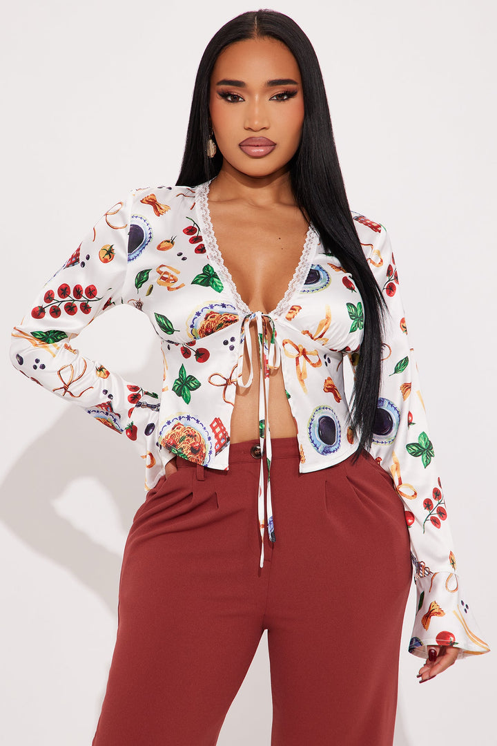 Italian Picnic Satin Top - White/combo