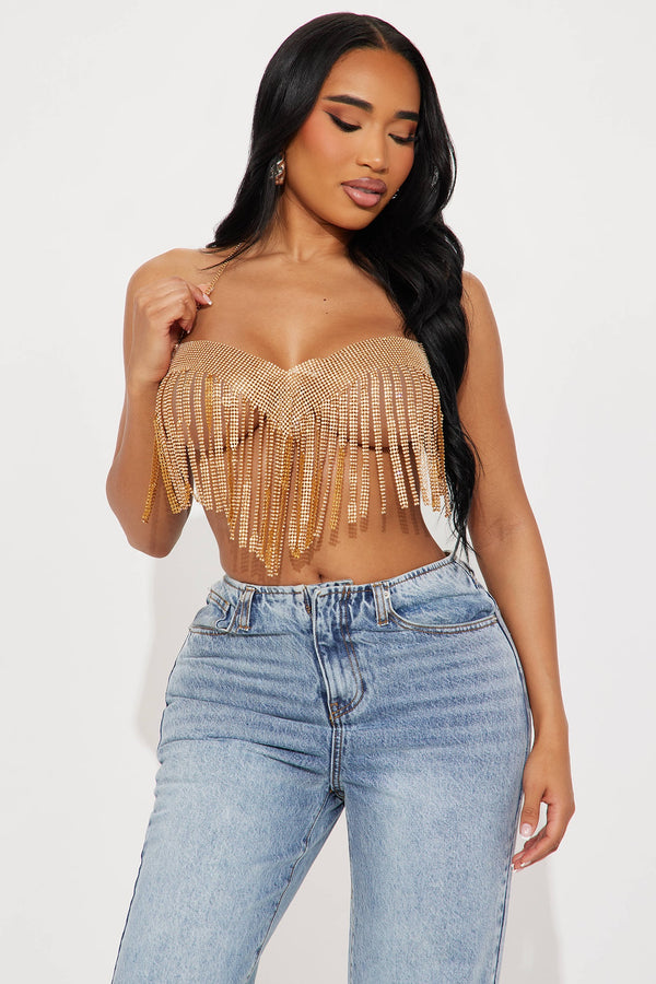 Sancie Chain Mail Fringe Halter Top - Gold