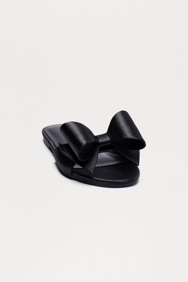 Ethel Bow Satin Sandals - Black