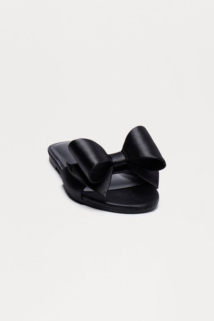 Ethel Bow Satin Sandals - Black