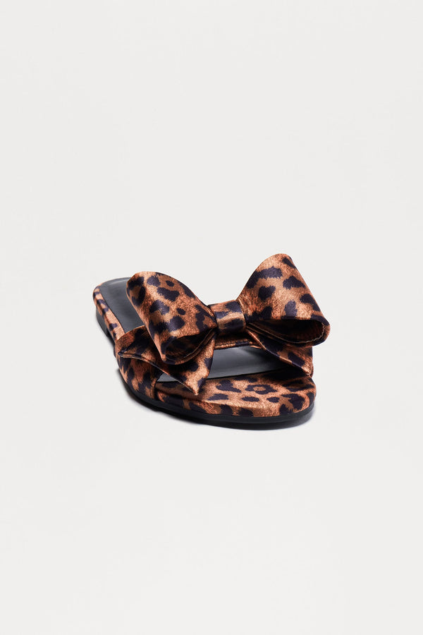 Ethel Bow Satin Sandals - Leopard