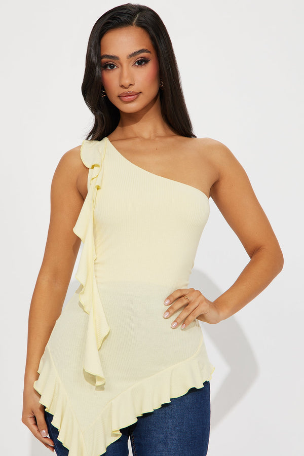 Sunday Treat Asymmetrical Ruffle Top - Butter Yellow