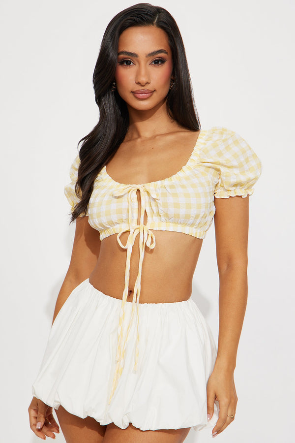 Garden Girly Gingham Cropped Top - Yellow/combo