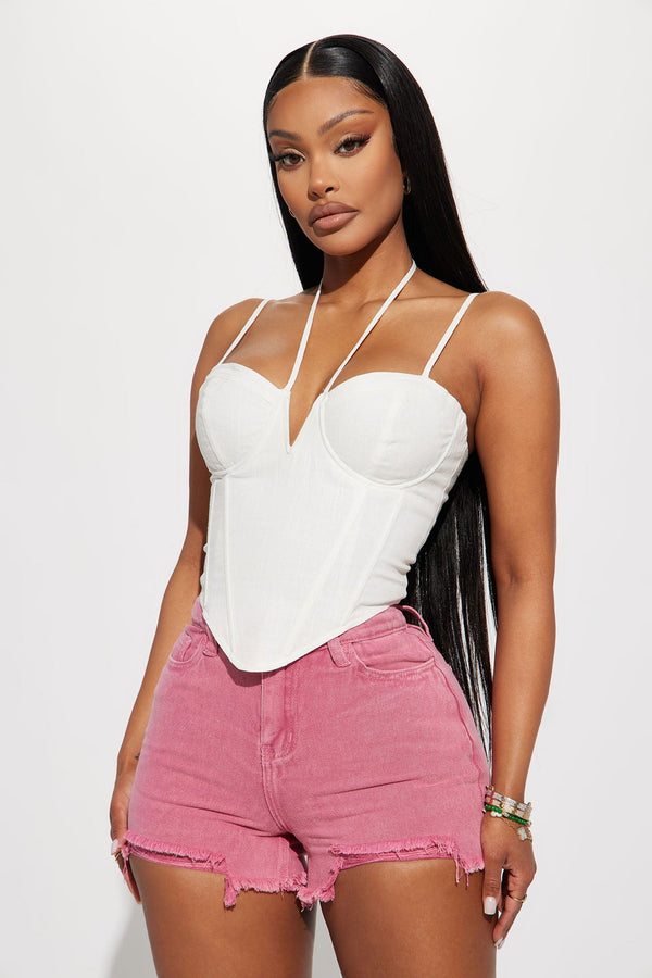 Tell Me A Secret Linen Corset Top - White