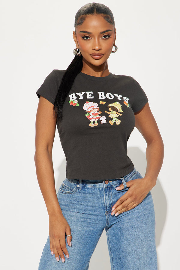 Bye Boys Strawberry Shortcake Baby Tee - Black
