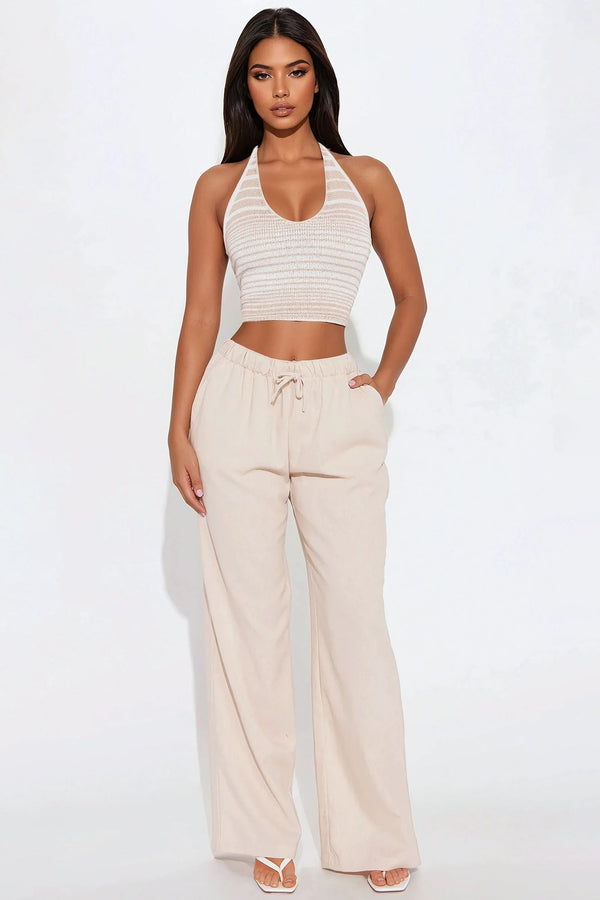 Cute Mood Striped Halter Sweater - Taupe/combo