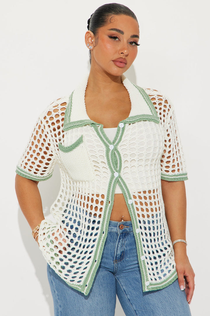 Delphine Oversized Crochet Shirt - Sage/combo