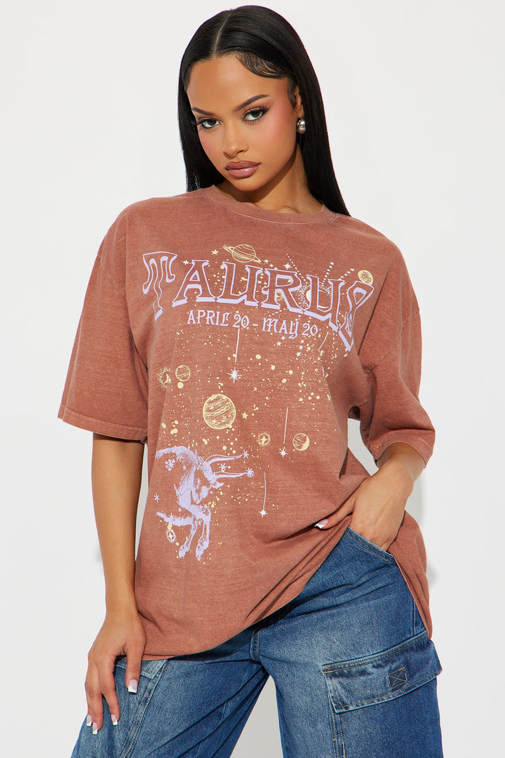 Taurus Energy Washed Oversized Tee - Brown