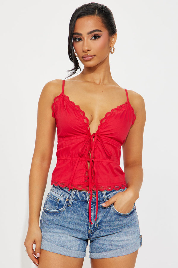 Timeless Love Letter Poplin Top - Red