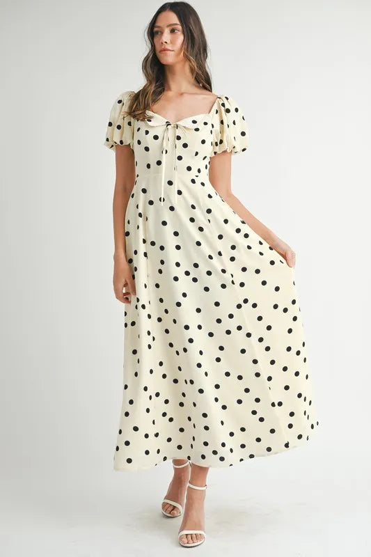 MABLE Polka Dot Puff Sleeve Midi Dress