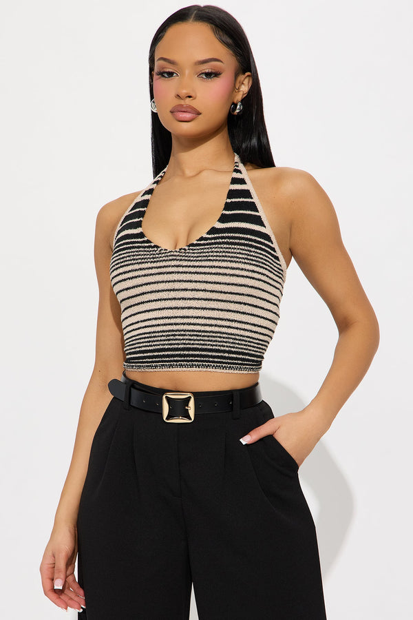 Cute Mood Striped Halter Sweater - Black/combo
