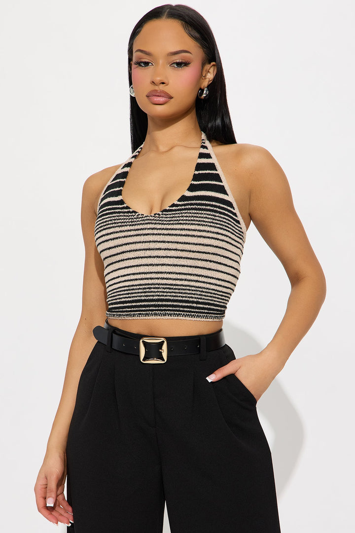 Cute Mood Striped Halter Sweater - Black/combo