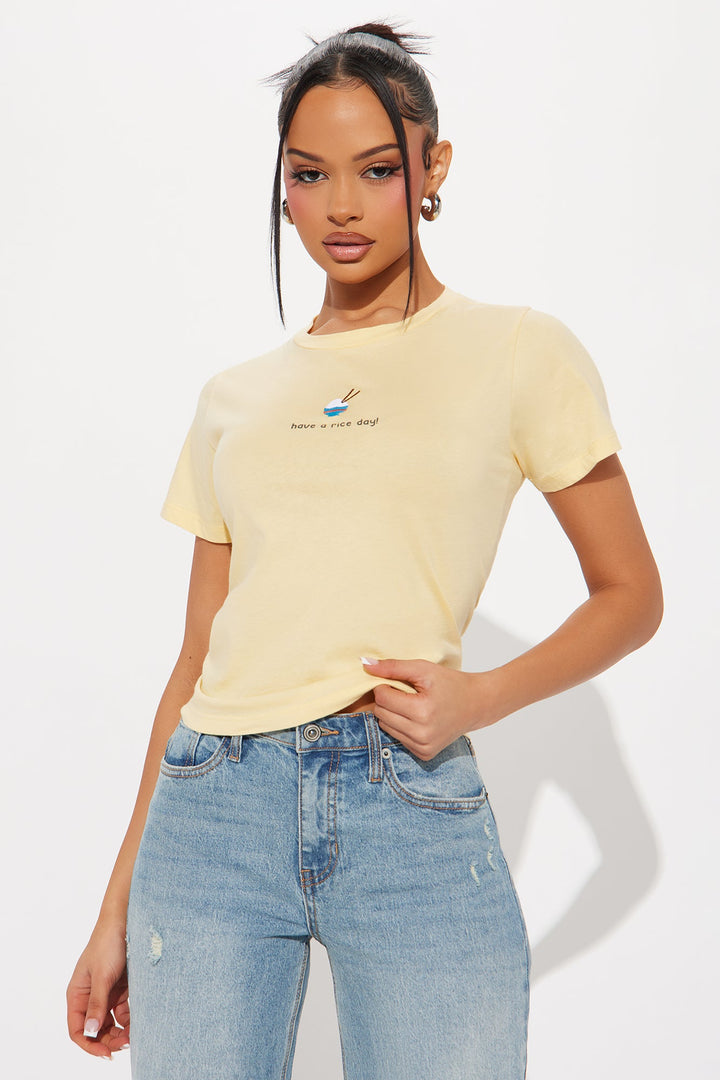 Have A Rice Day Embroidered Tee - Yellow