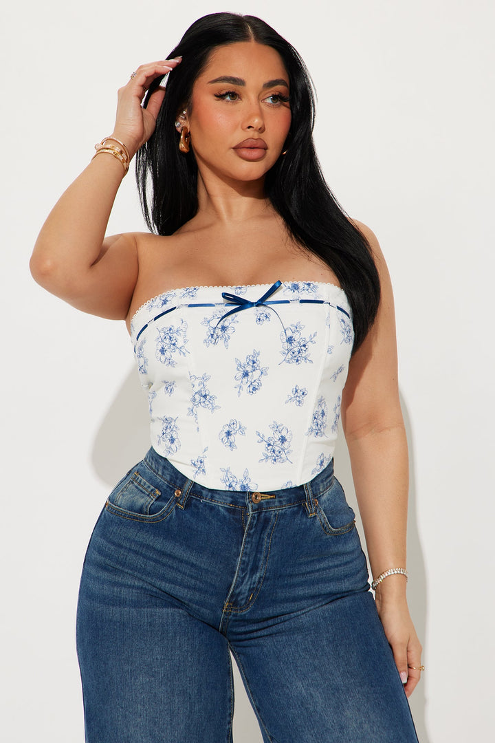 Gilded Garden Corset Top - White/Blue
