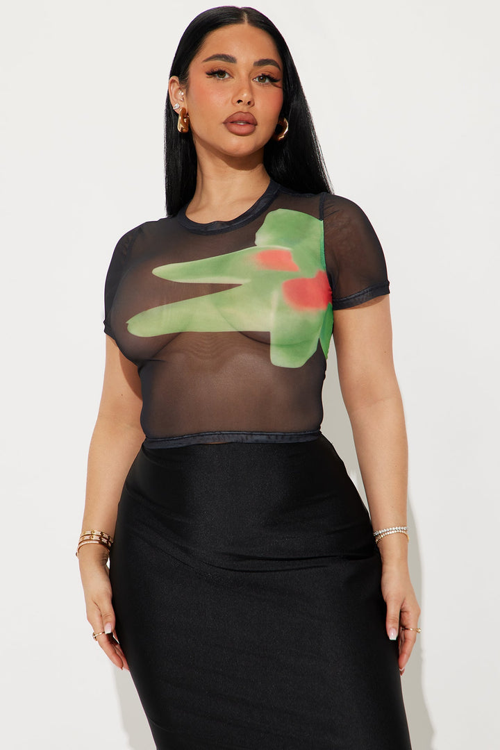 Sienna Floral Mesh Baby Tee - Black