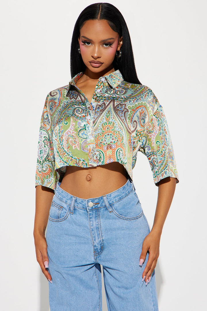 Naomi Satin Shirt - Green/combo