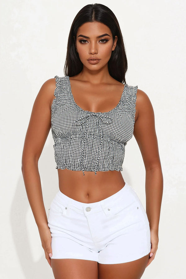 Ariana Gingham Top - Black