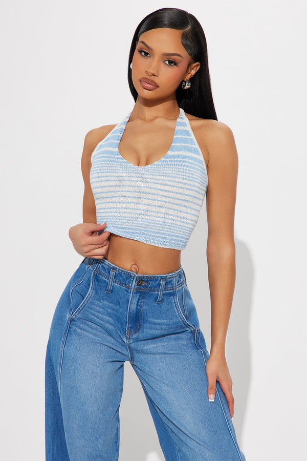 Cute Mood Striped Halter Sweater - Blue/combo