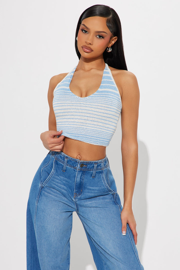 Cute Mood Striped Halter Sweater - Blue/combo