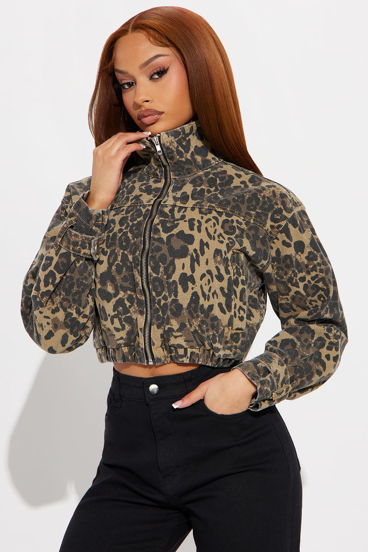 Chassity Cheetah Cropped Denim Jacket - Brown/combo