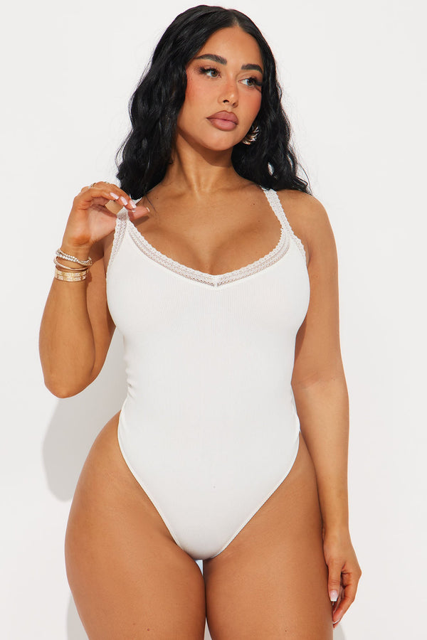 Minnie Lace Trim V-Neck Bodysuit - Ivory