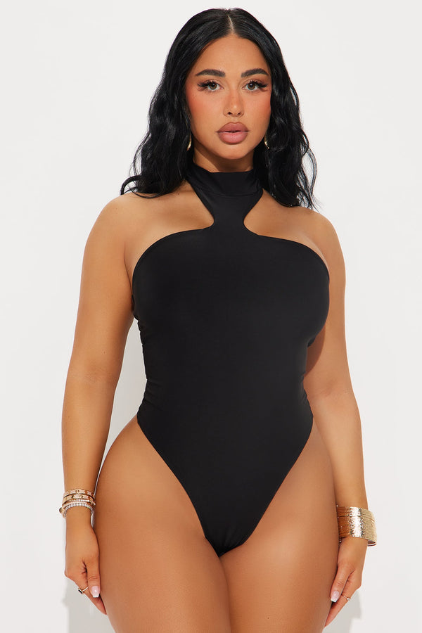 Vivian Y-Neck Halter Bodysuit - Black