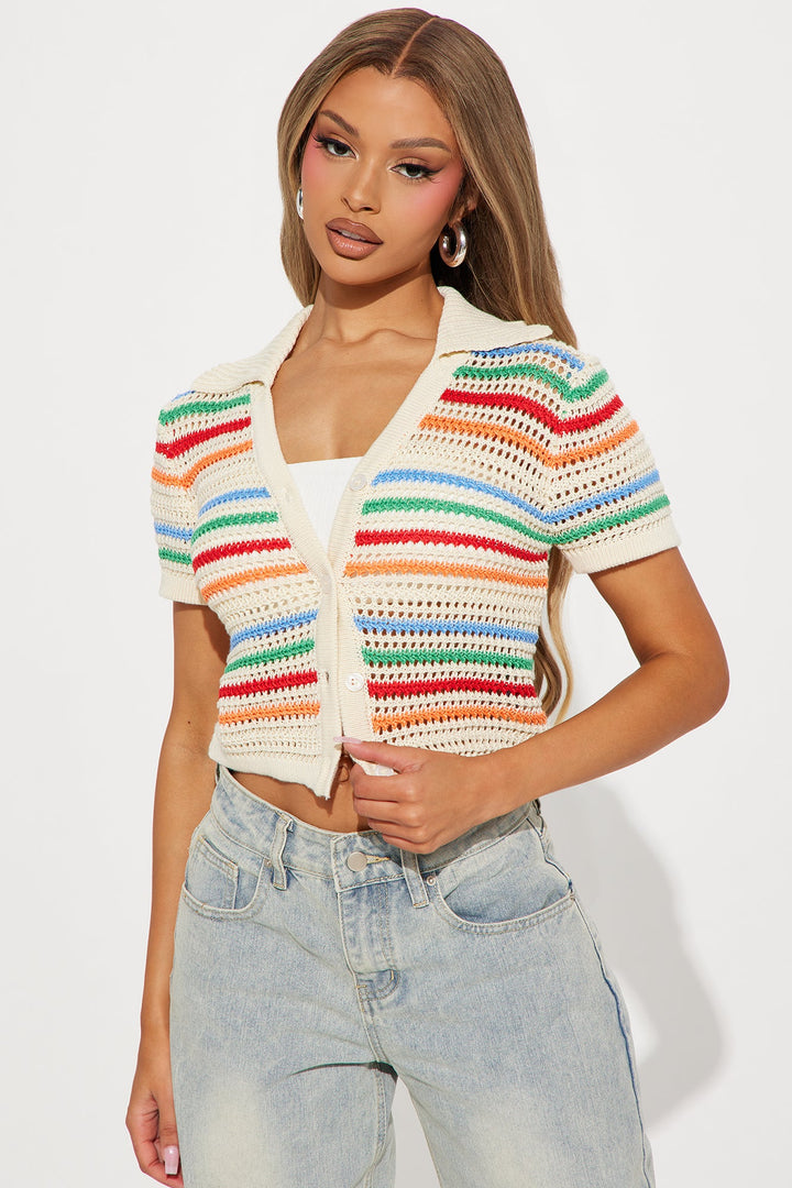 Over The Rainbow Crochet Top - Taupe/combo