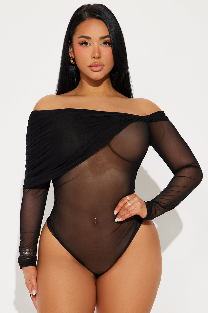 Alena Mesh Off Shoulder Bodysuit - Black