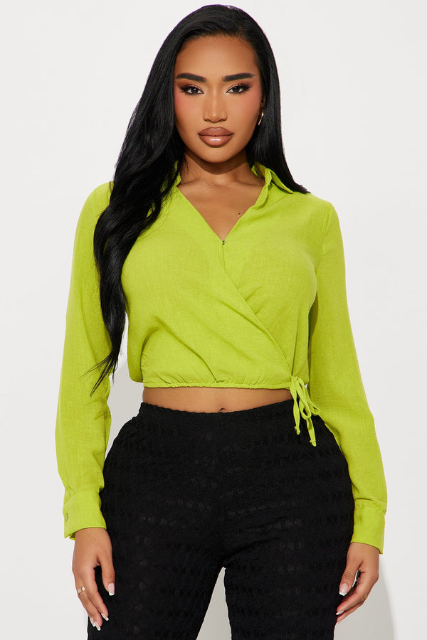 Shannon Linen Surplice Top - Chartreuse