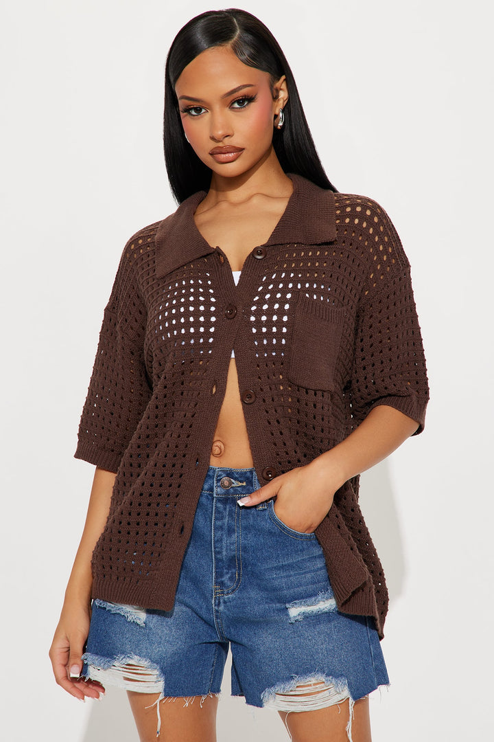 Endless Summer Days Crochet Shirt - Brown