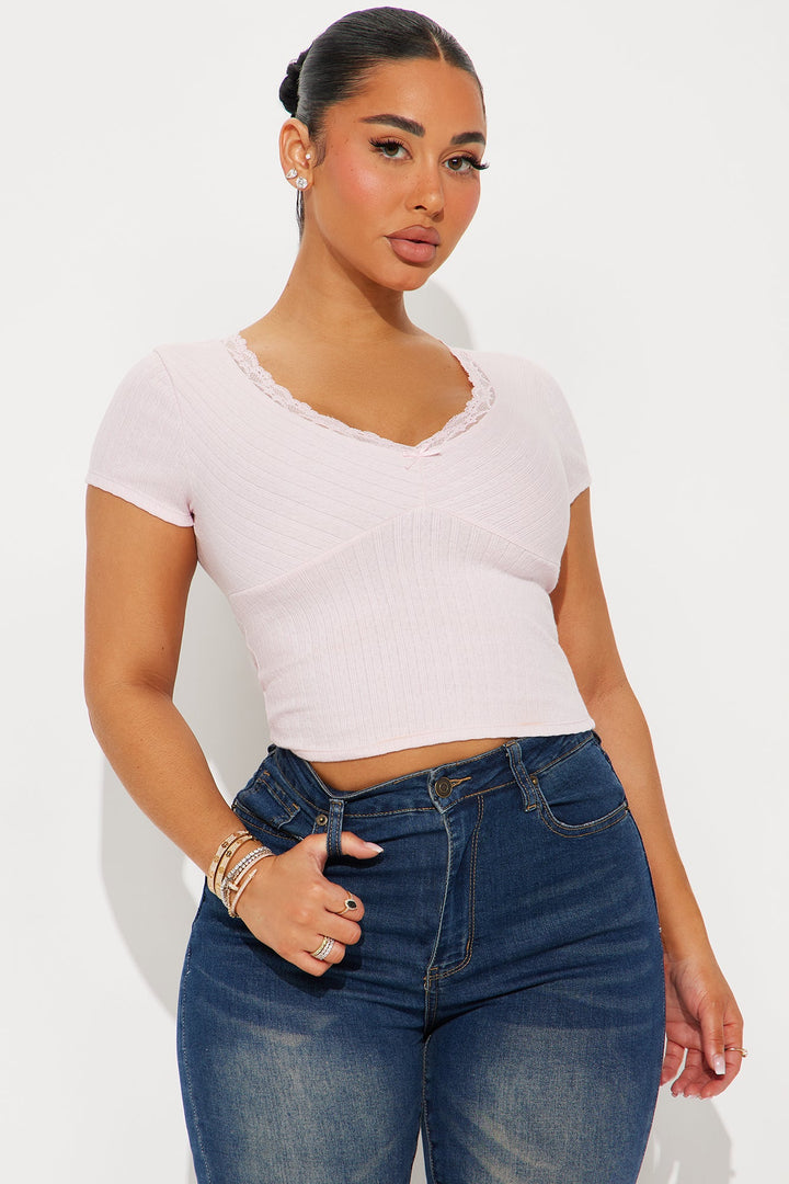 Melinda Lace Trim Short Sleeve Top - Pink