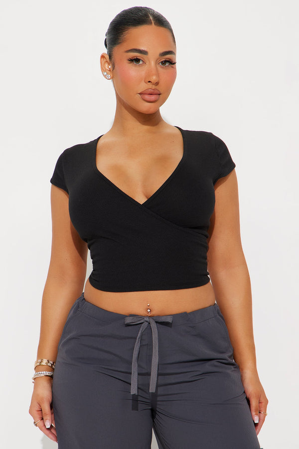 Clara Surplice Short Sleeve Top - Black