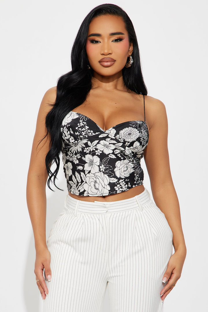 Living In Petals Floral Satin Cami Top - Black/combo