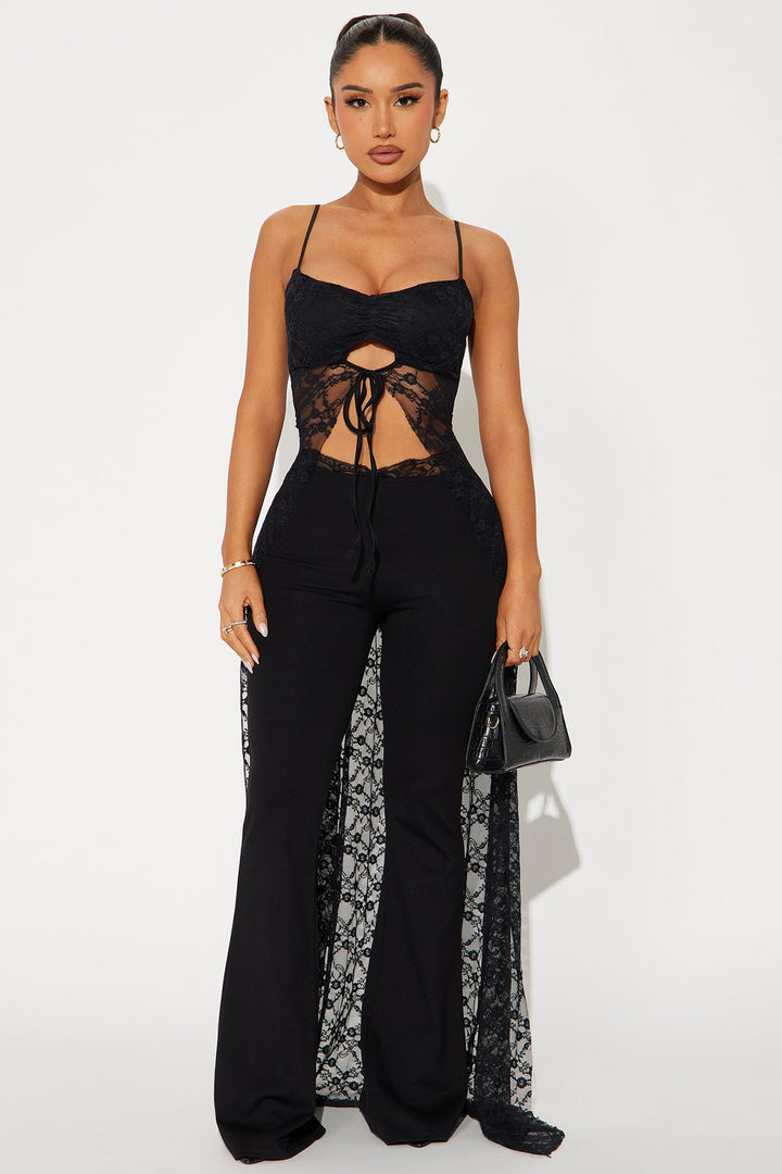 Kylie Ruched Lace Maxi Top - Black