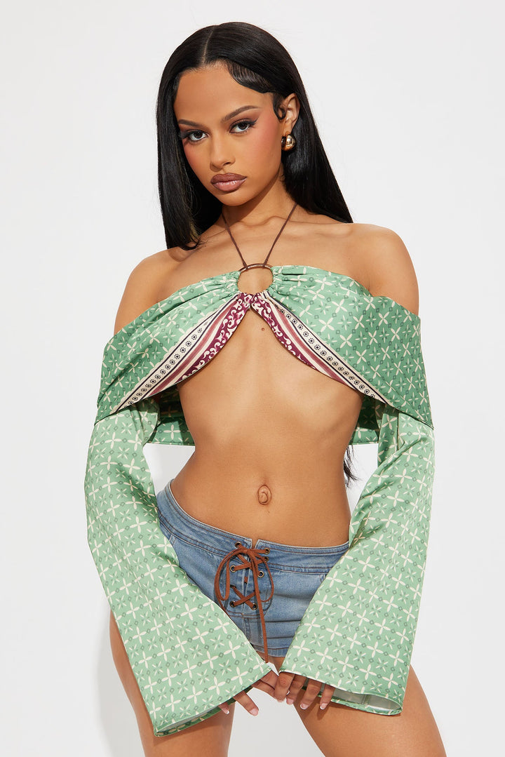 Suns Out Chain Halter Top - Green/combo