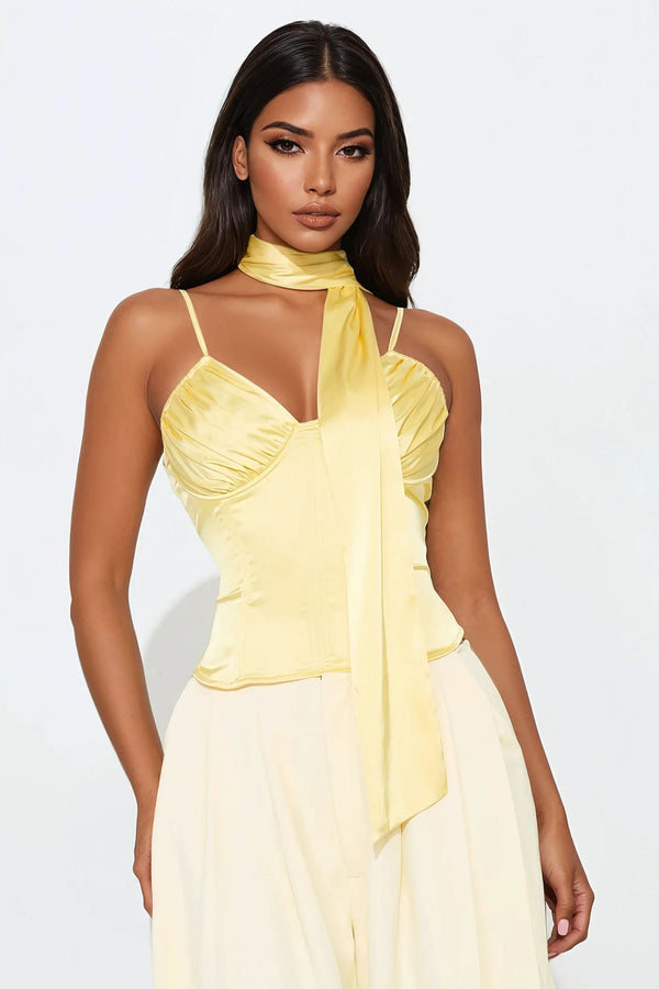 Robyn 2 Piece Satin Corset Top - Butter Yellow