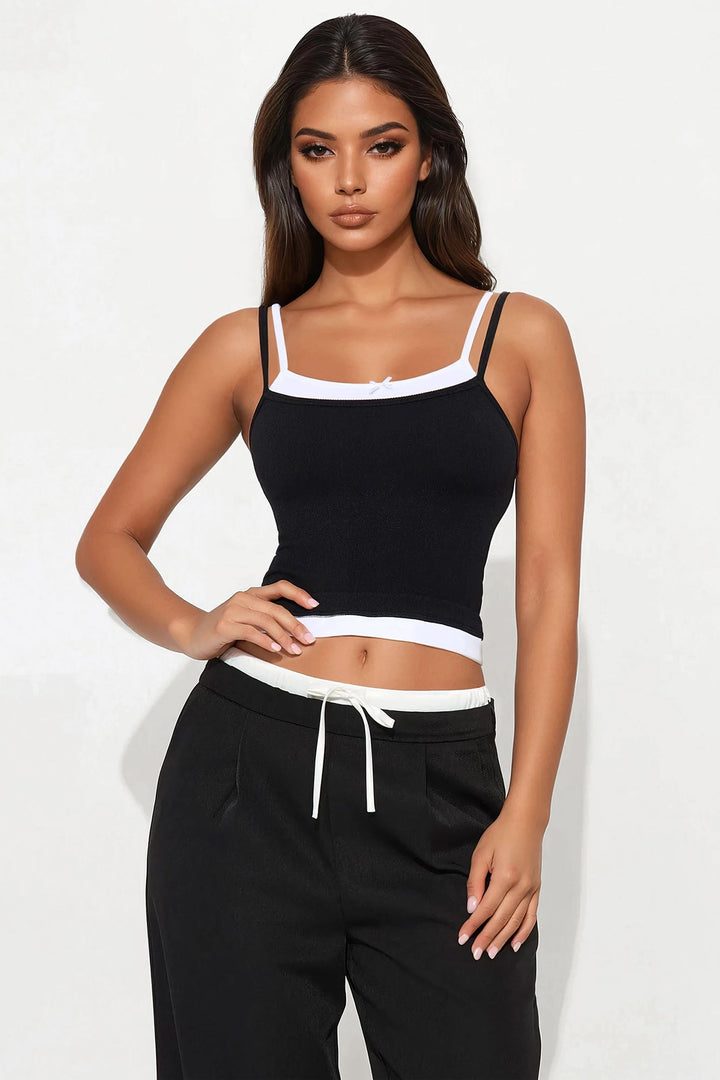 London Double Layered Cami Top - Black